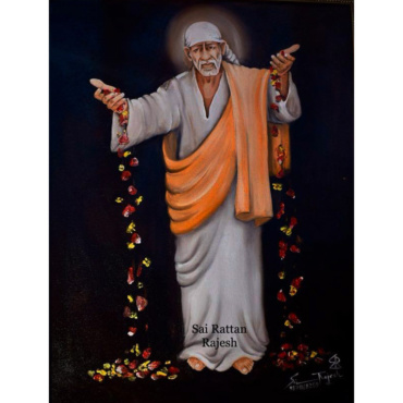 Realistic Art Shirdi Sai Baba Flowers