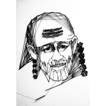 Sai Baba Single Thread Drawing On Canvas 0018