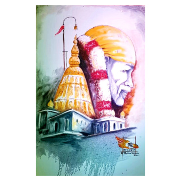 Realistic Art Shirdi Sai Baba With Temple