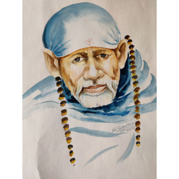 Water Color Portrait Sai Baba Painting