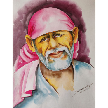 Water Color Portrait Sai Baba Painting Smile