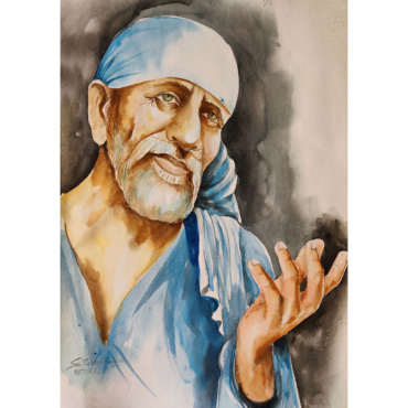 Water Color Portrait Sai Baba Painting Alah Malik
