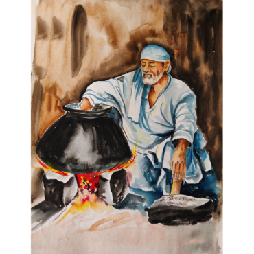 Water Color Portrait Sai Baba Painting Cooking Food