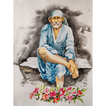 Water Color Portrait Sai Baba Painting On Stone