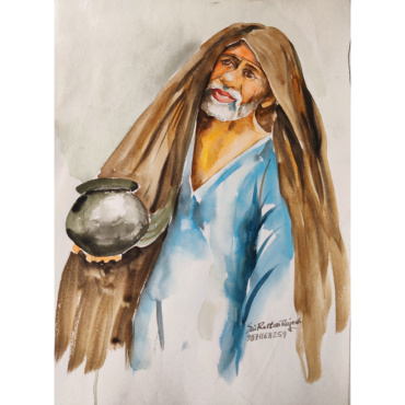 Water Color Portrait Sai Baba Painting Bhiksha